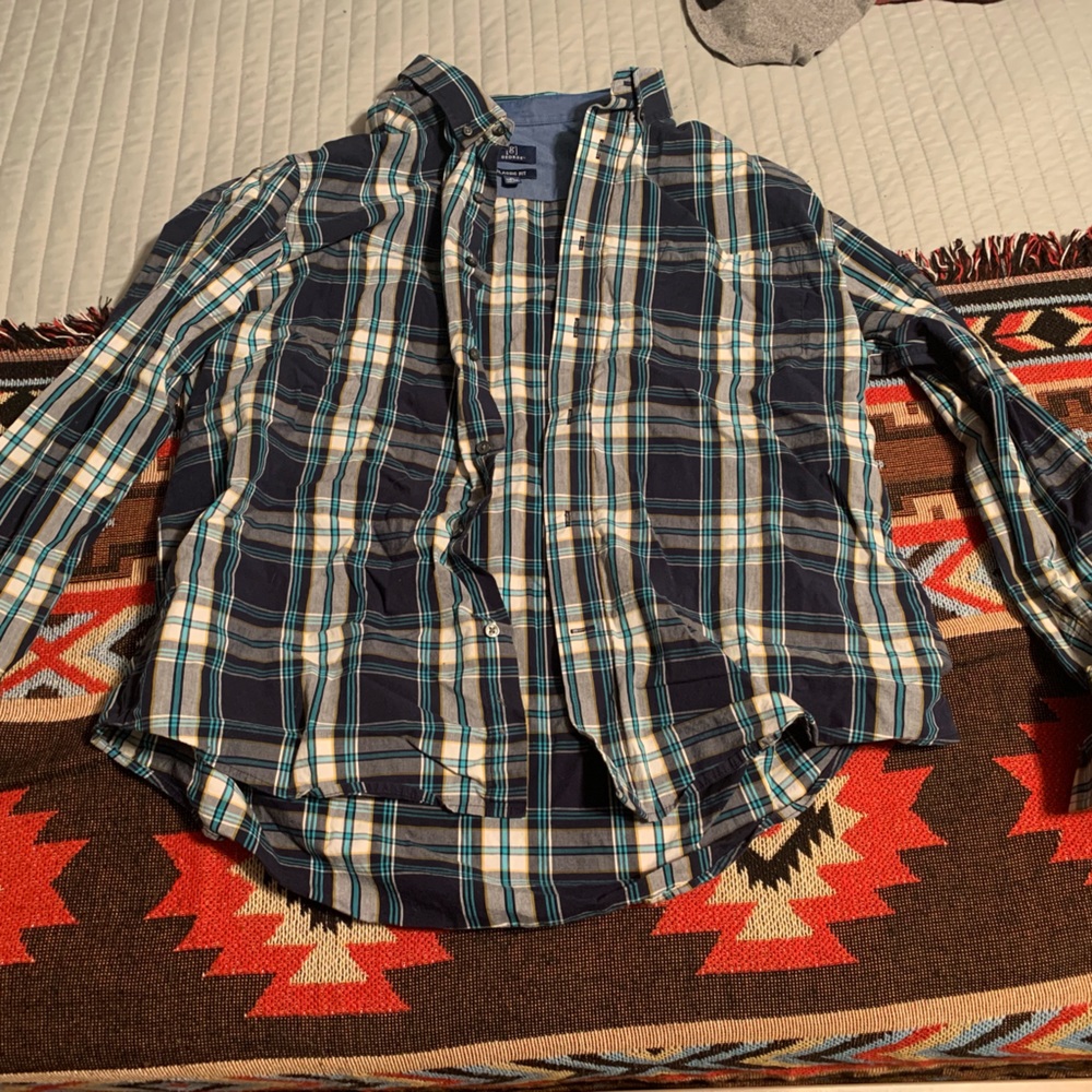 George XL blue plaid button up